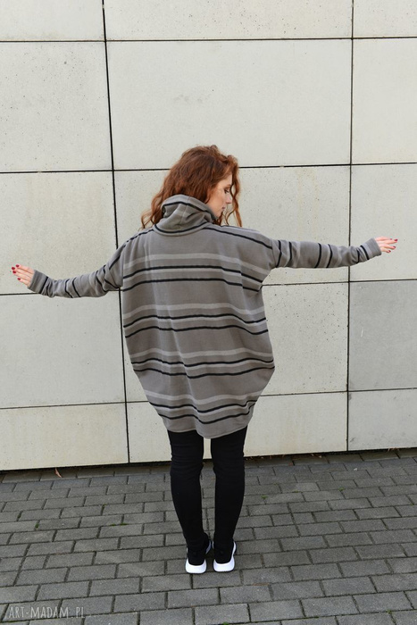 Sweter bawełniany damski, bluza w paski, szeroki luźny sweter bawełniany