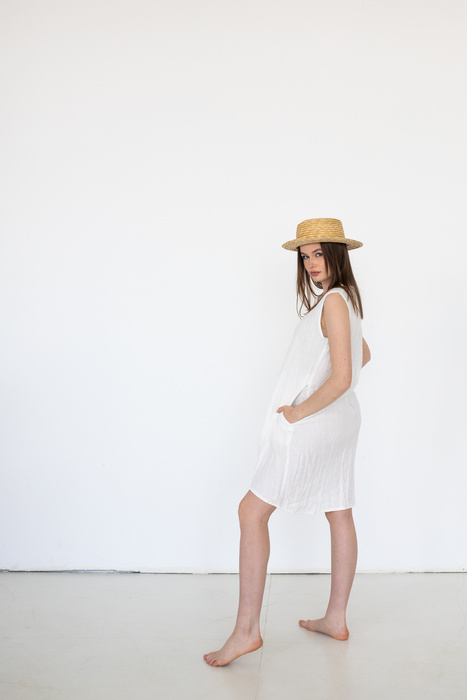 Sukienka lniana , len polski, manufaktura, sukienka z lnu , luźna jasna lniana sukienka polski projektant