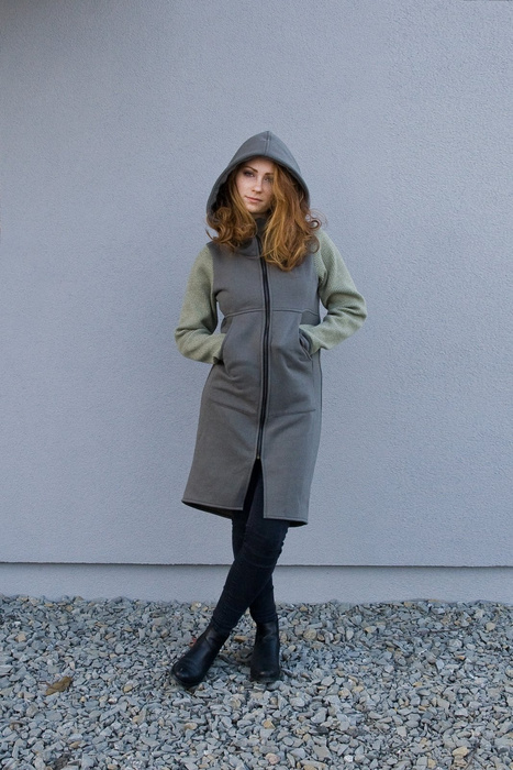 Płaszcz damski długi , bluza długa z kapturem, damska bluza luźna