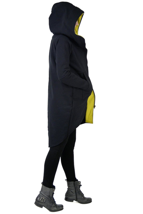 Bluza czarna na zamek, szeroka bluza damska, luźny płaszcz bawełniany , czarny płaszcz z kapturem