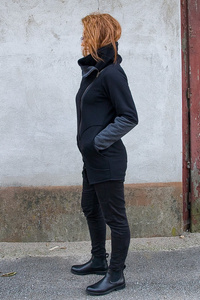 Bluza czarna damska, marynarka z wysoką stójką , wygodna bluza handmade, czarna długa bluza asymetryczna