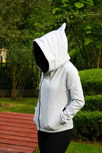 Bluza bawełniana z kapturem, jasnoszara, skośna bluza cyber kaptur, krótka kurtka