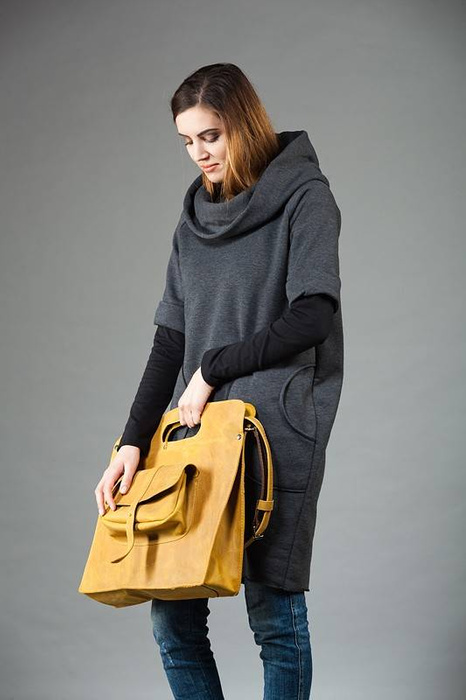 Torba skórzana, duża torebka, żółta torba, aktówka, długi pasek , torebka handmade