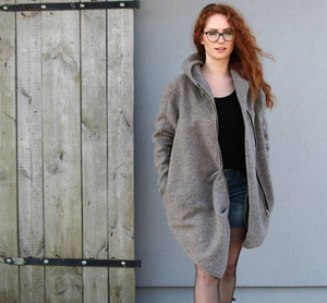 Płaszcz wełniany, Płaszcz z kapturem, Odzież Plus Size, Płaszcz asymetryczny, Odzież wełniana, Szary płaszcz, Płaszcz z kapturem, Płaszcz zimowy