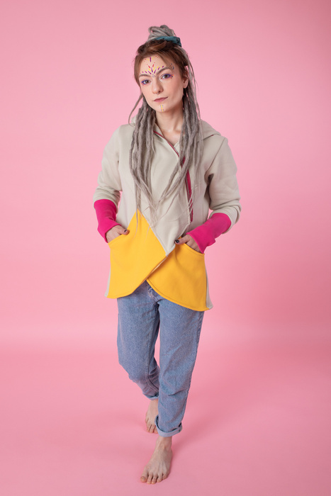 Asymetryczna bluza damska, bawełniana krótka bluza kolorowa , kurtka kolorowa