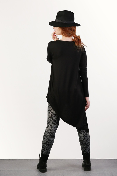 Tunika , czarna asymetryczna, długa kopertowa tunika