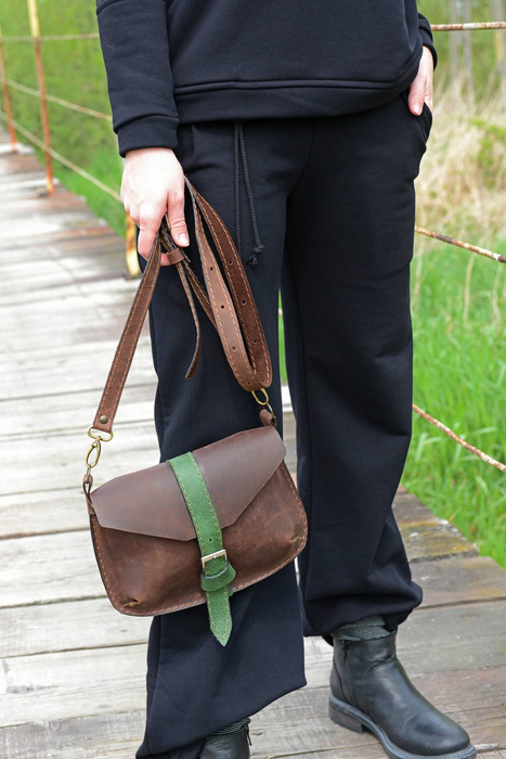 Torba skórzana brązowa mała, miejska torebka, torba na ramię