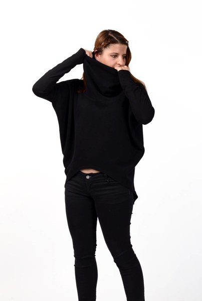 Bluza nietoperz, czarna tunika damska , asymetryczna luźna bluza damska