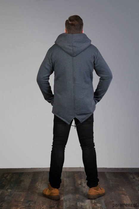 Bluza grafitowa męska z kapturem asymetryczna , długa bluza szara męska polski produkt, polski projektant