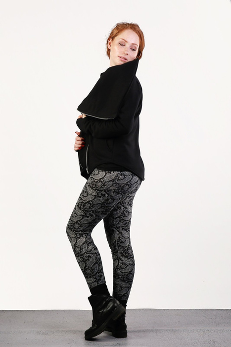 Bluza asymetryczna ze stójką, czarna bluza na zamek, marynarka na zamek