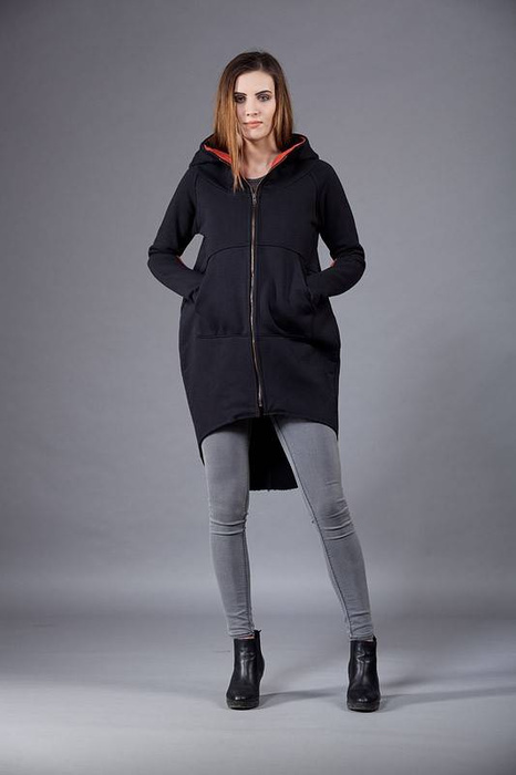 bluza czarna płaszcz klapsydra, długa bluza damska