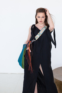 torba worek lniany boho hipi , worek torba lniana, torebka z lnu polskiego kolorowa lniana torba plażowa, orientalna torba