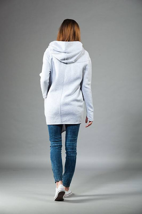 Bluza asymetryczna długa na zamek, bluza damska, płaszcz bawełniany szary