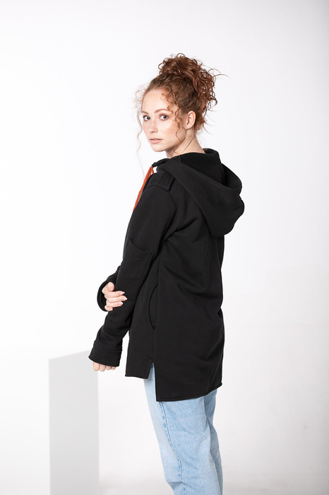 Koszula bluza z kapturem czarna bawełniana, bluza na zamek z kapturem , kieszenie czarna dzianina polska , polski produkt