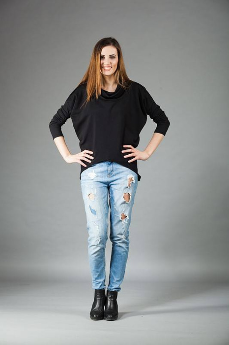 Bluza nietoperz, krótka bluza bawełniana, bluza z kominem