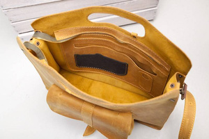 Torba skórzana, duża torebka, żółta torba, aktówka, długi pasek , torebka handmade