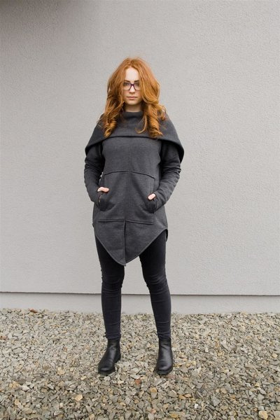 Bluza  z zamkiem z tyłu, Bluza kangur damska, szara bluza z kapturem
