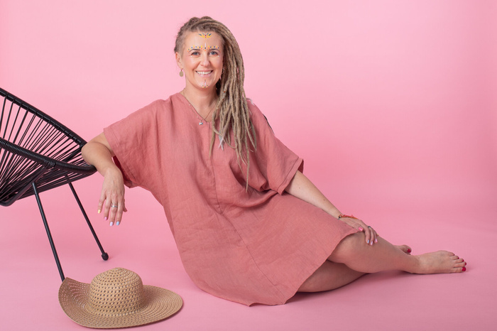 Sukienka plazowa, tunika lniana luźna.polski len, polska produkcja, polski producent, sukienka luźna z lnu