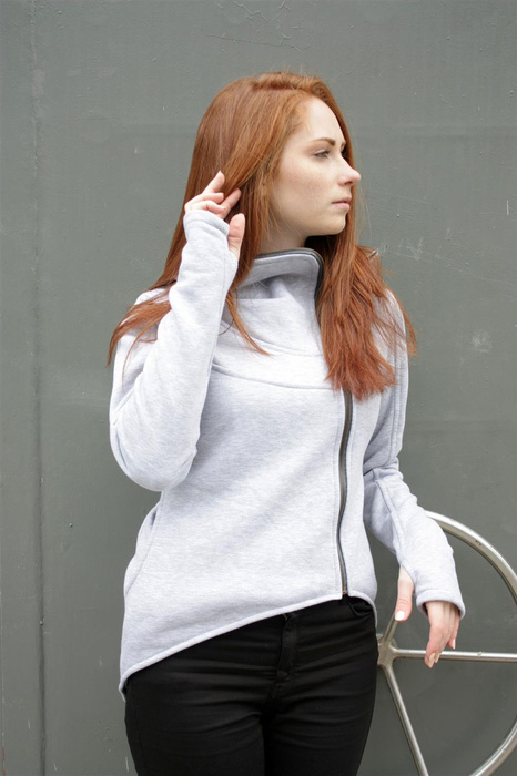 Bluza dresowa damska krótka, sportowa bluza damska, marynarka z dzianiny, bluza z asymetrycznym zamkiem