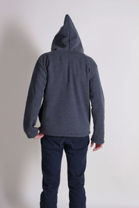 Bluza męska szara na zamek, kangurek męski z dużym kapturem, cyber kaptur, bluza męska krótka