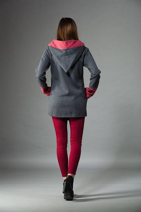 Bluza damska , kangurek na zamek, długa bluza szara damska