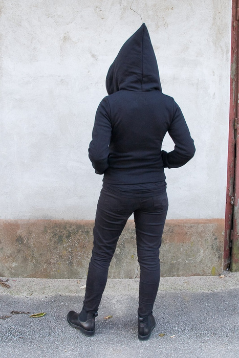 Kurtka czarna , Bluza bawełniana, ramoneska czarna z wielkim kapturem cyber kaptur, gotycki styl,