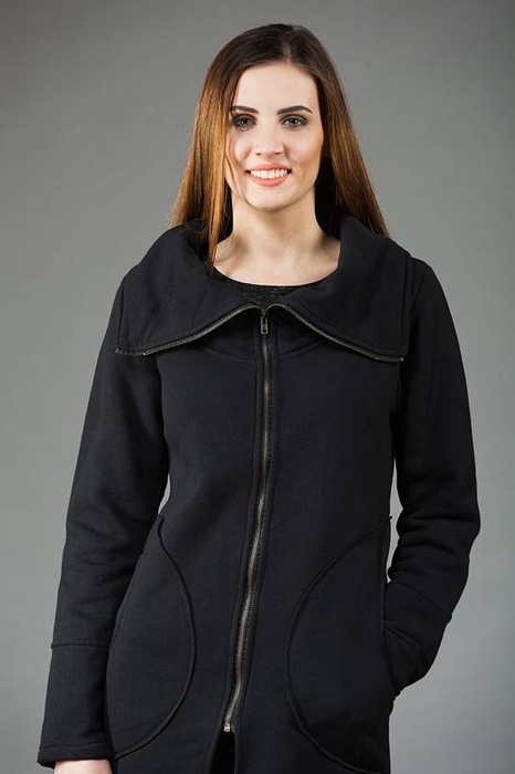 Bluza damska kangurek ze stójką , czarna damska bluza