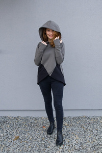 Bluza khaki krótka, Handmade, Bluza z Kapturem, Polski producent