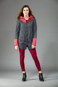 Bluza damska , kangurek na zamek, długa bluza szara damska