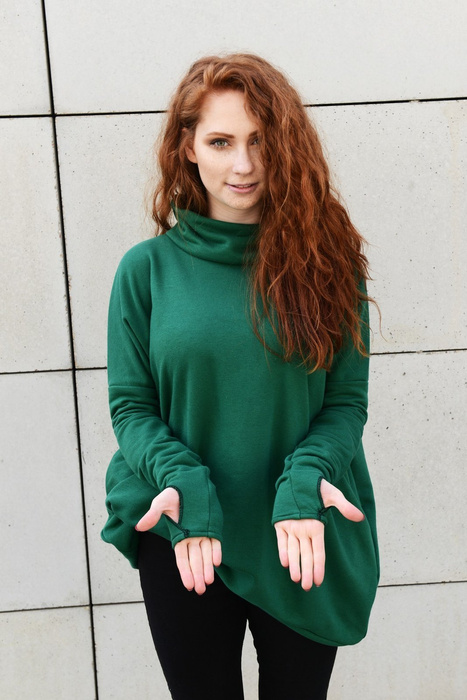 Bluza luźna wygodna z kieszeniami, długa oversize bluza damska , zielona bluza damska