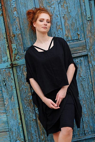 Tunika asymetryczna, oversize tunika, koszula czarna