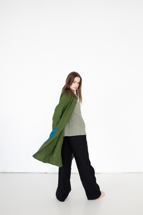 Lniane wdzianko z kieszeniami len polski, handmade sklepgruby miękki len