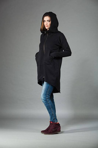 Bluza na zamek, Handmade, Ciepła bluza dłuższy tył, szerokie biodra