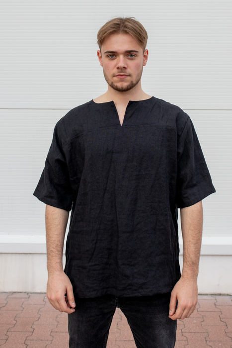 tunika, koszulka lniana męska, czarny len, czarna męka koszulka lniana, polski len polska produkt