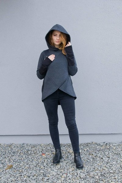 Bluza z kapturem, Asymetryczna bluza, duże rozmiary,  Bluza z zamkiem błyskawicznym, Handmade, Polski producent